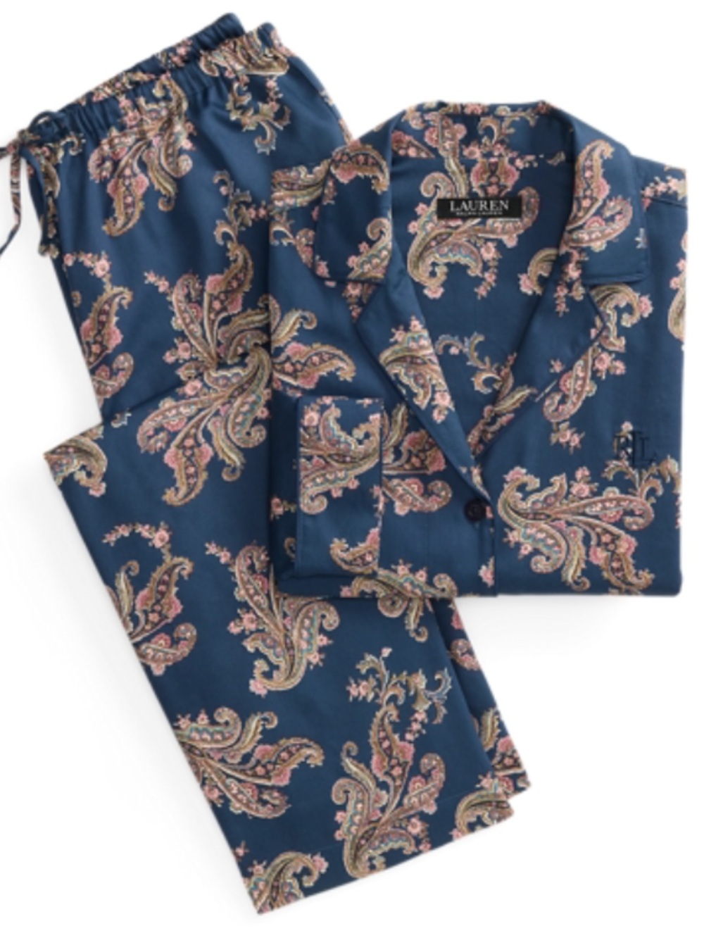 New Ralph Lauren Navy Paisley Pajama Set cotton +viscose size S